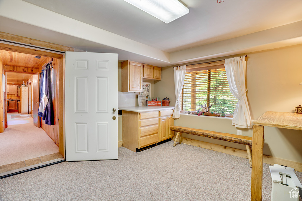 Bedroom with light carpet