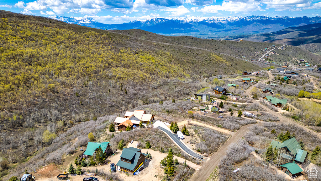 Drone / aerial view of a mountain backdrop