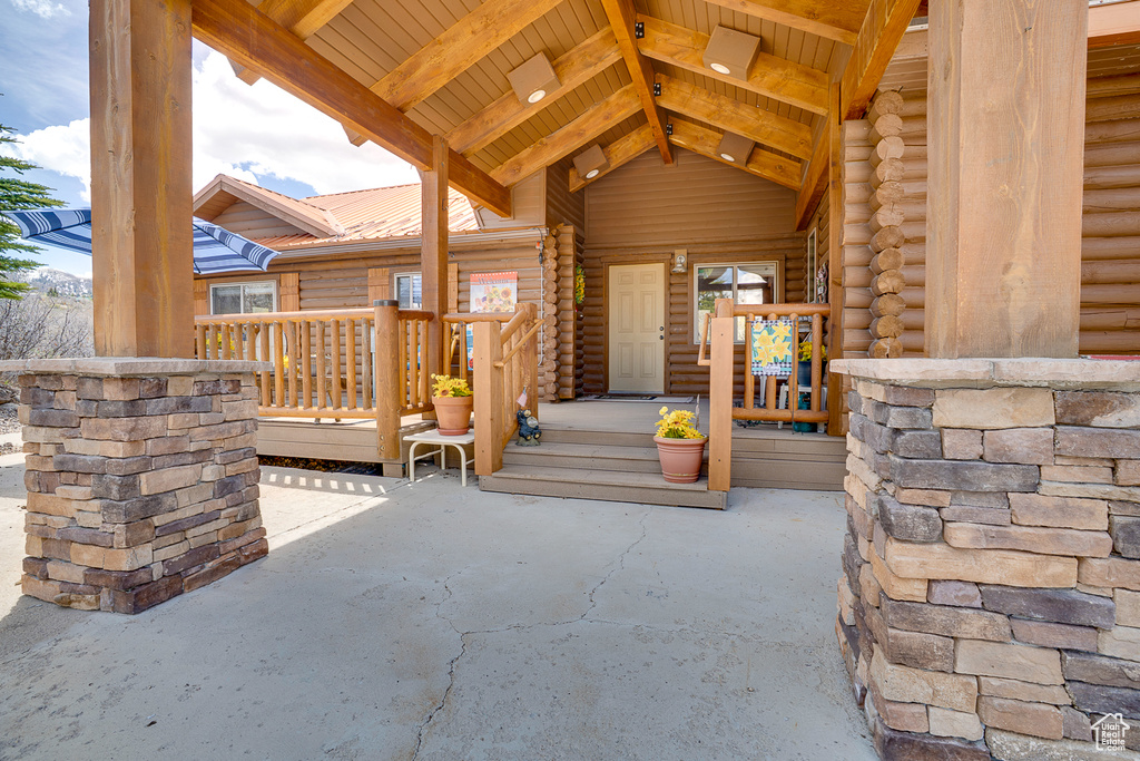 View of patio with a porch