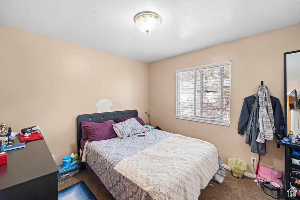 Bedroom with carpet floors and baseboards