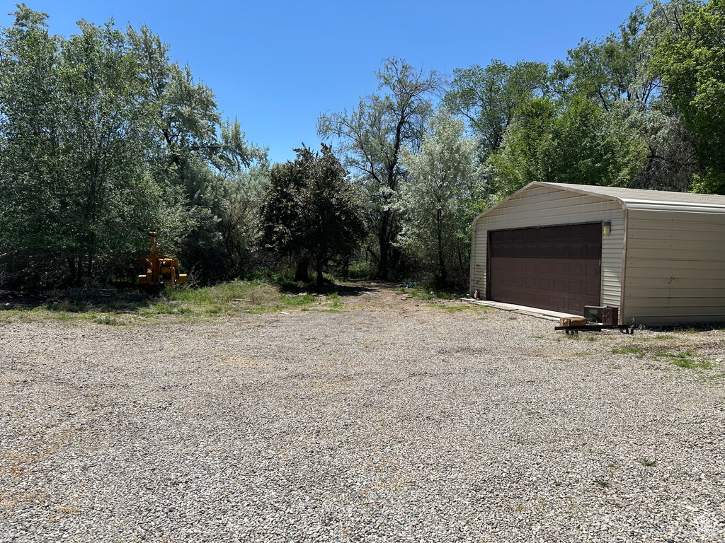 View of detached garage