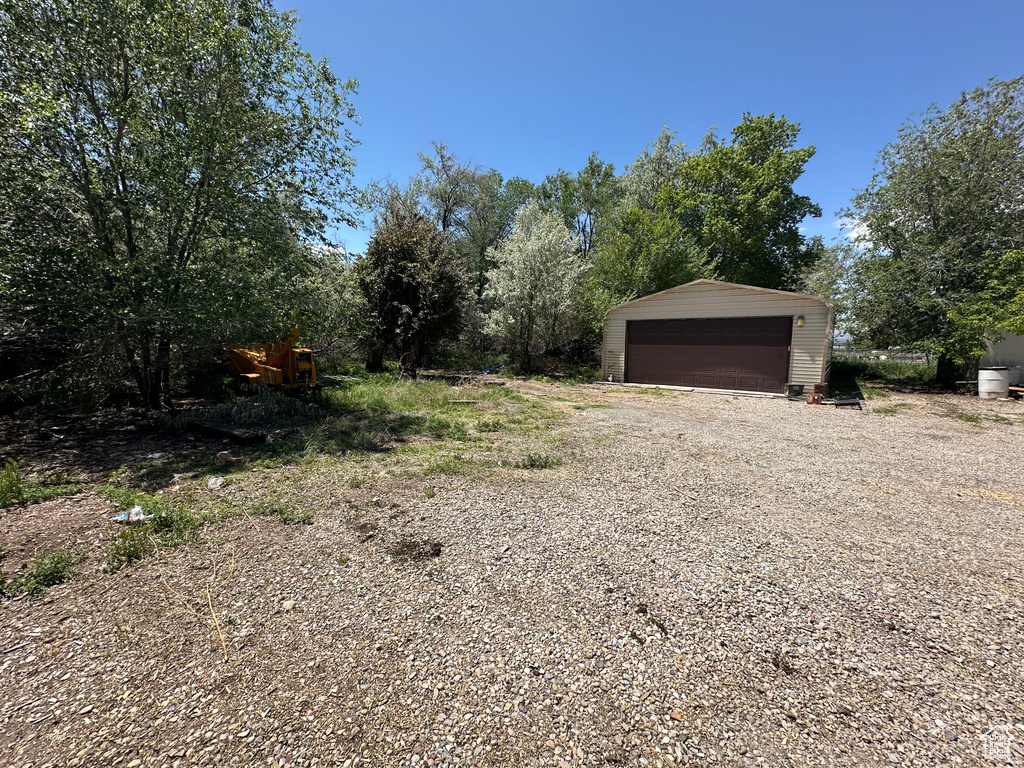 View of detached garage