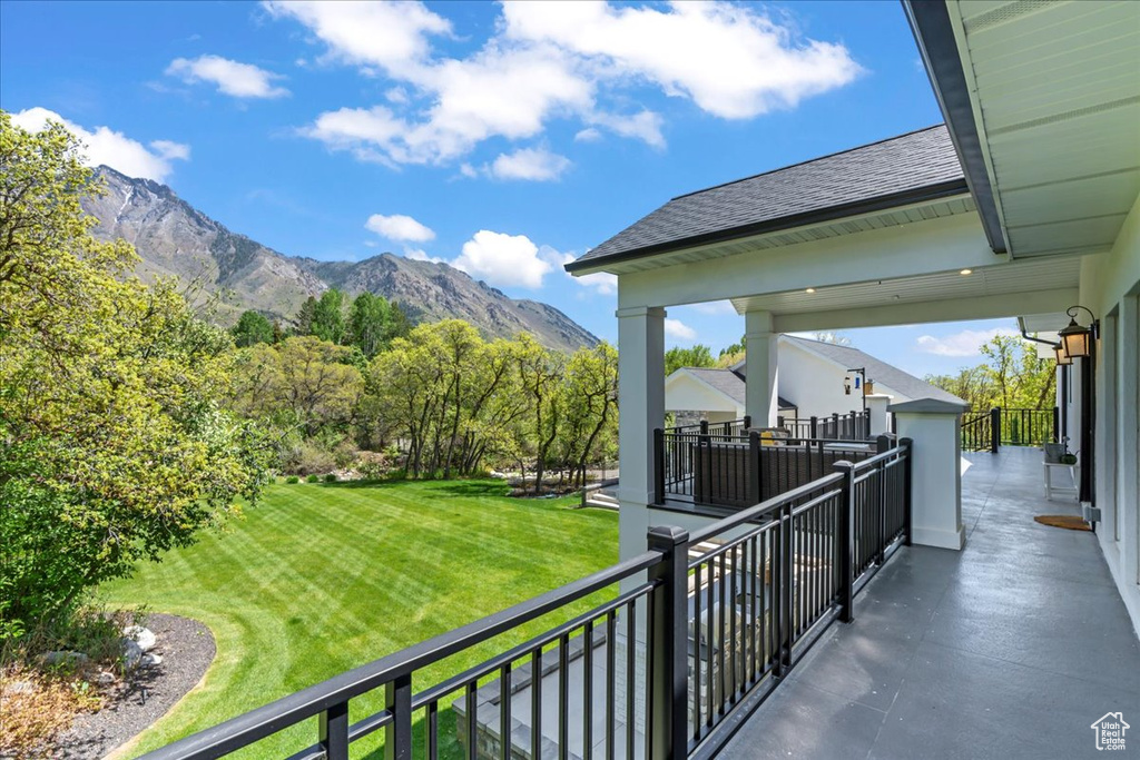 Balcony with a mountain view