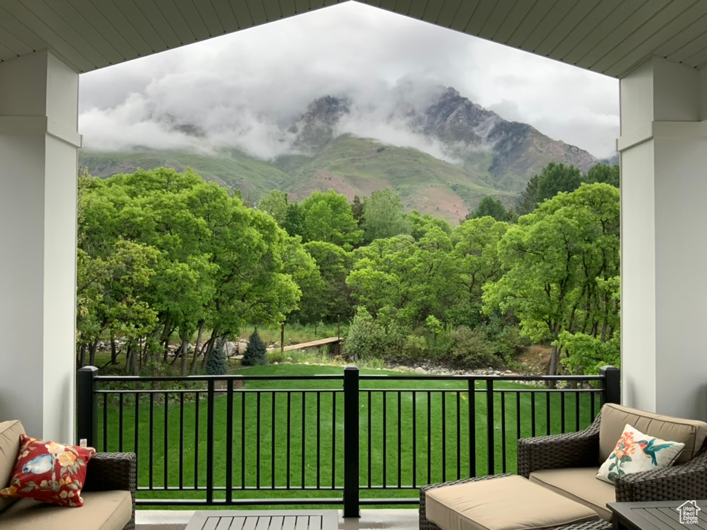 Balcony with a mountain view