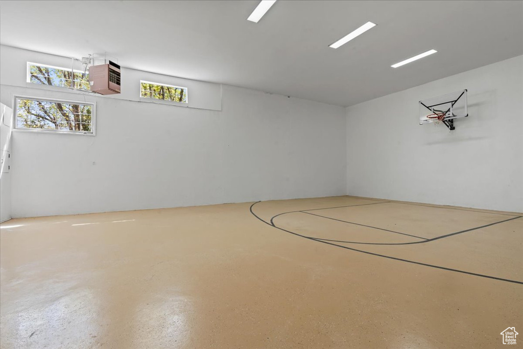 View of basketball court with basketball hoop