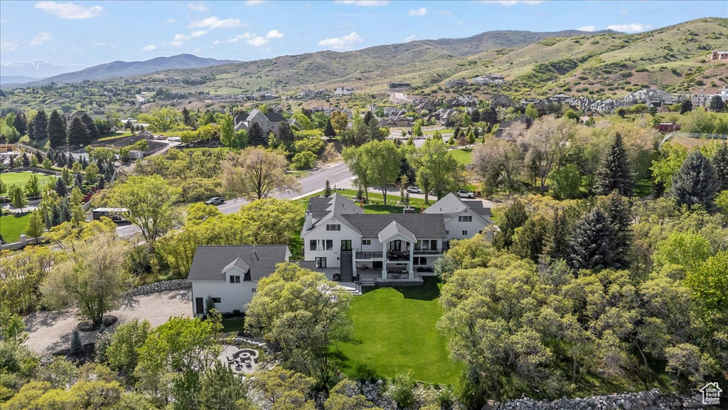 Drone / aerial view of a mountain backdrop