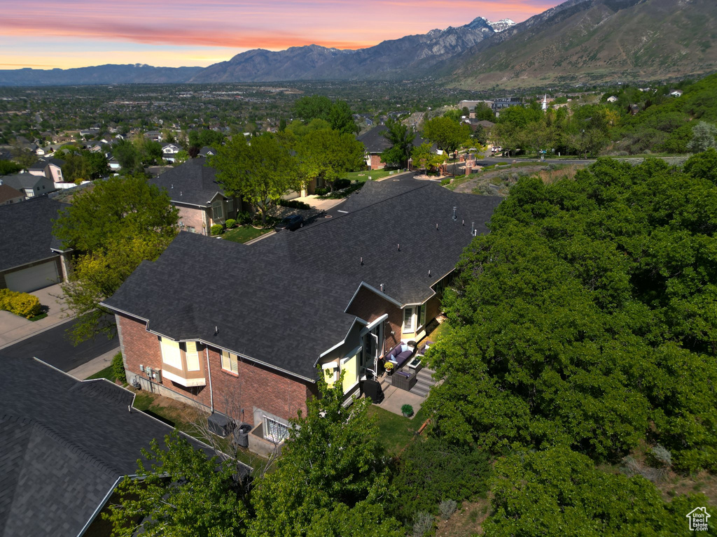Aerial view at dusk of a mountain view