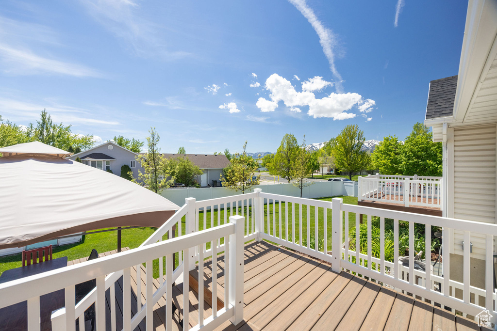 Wooden terrace with a residential view