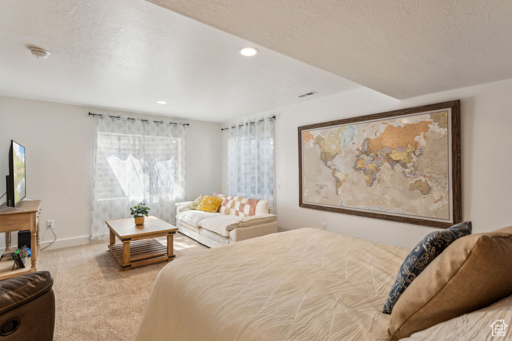 Bedroom featuring carpet floors, recessed lighting, and baseboards