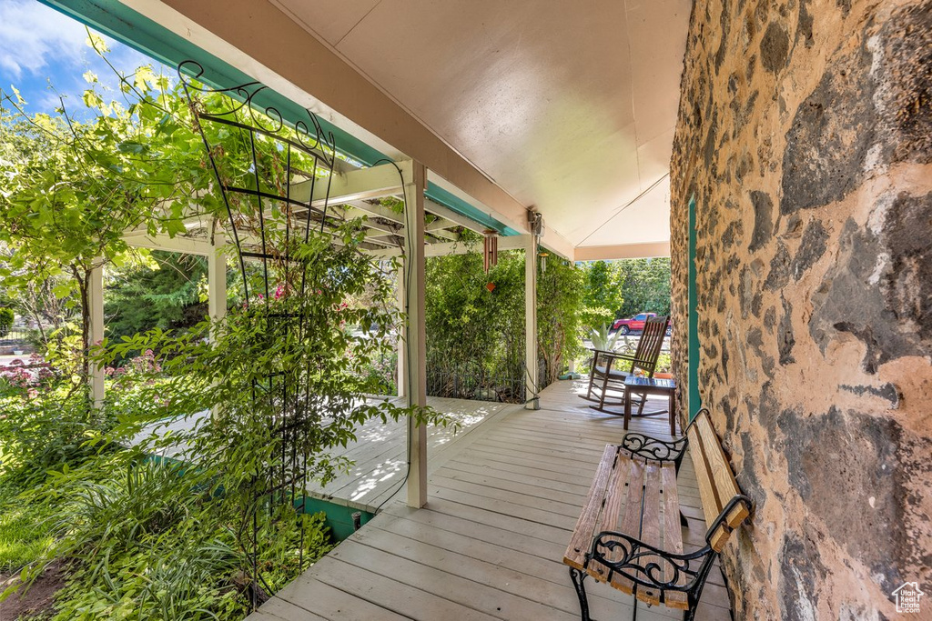 Wooden deck with a porch
