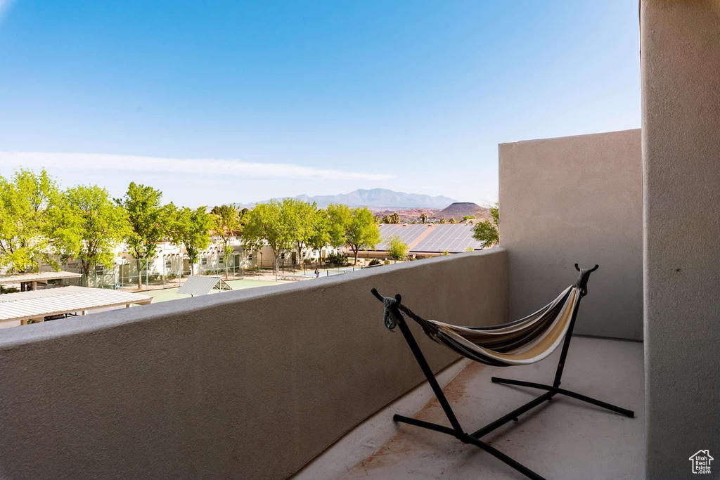 Balcony with a mountain view and a residential view