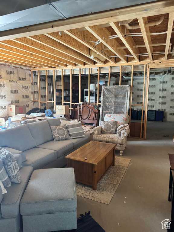 Living area with finished concrete flooring