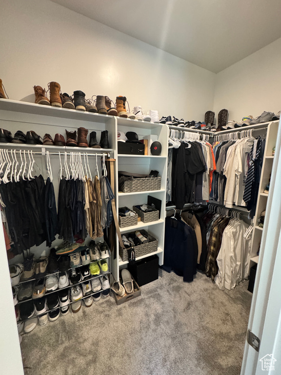 Spacious closet with carpet floors