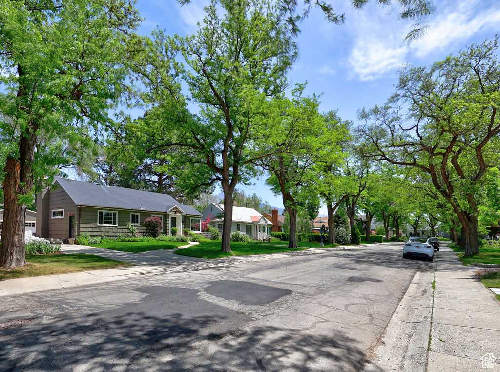 View of asphalt road with sidewalks