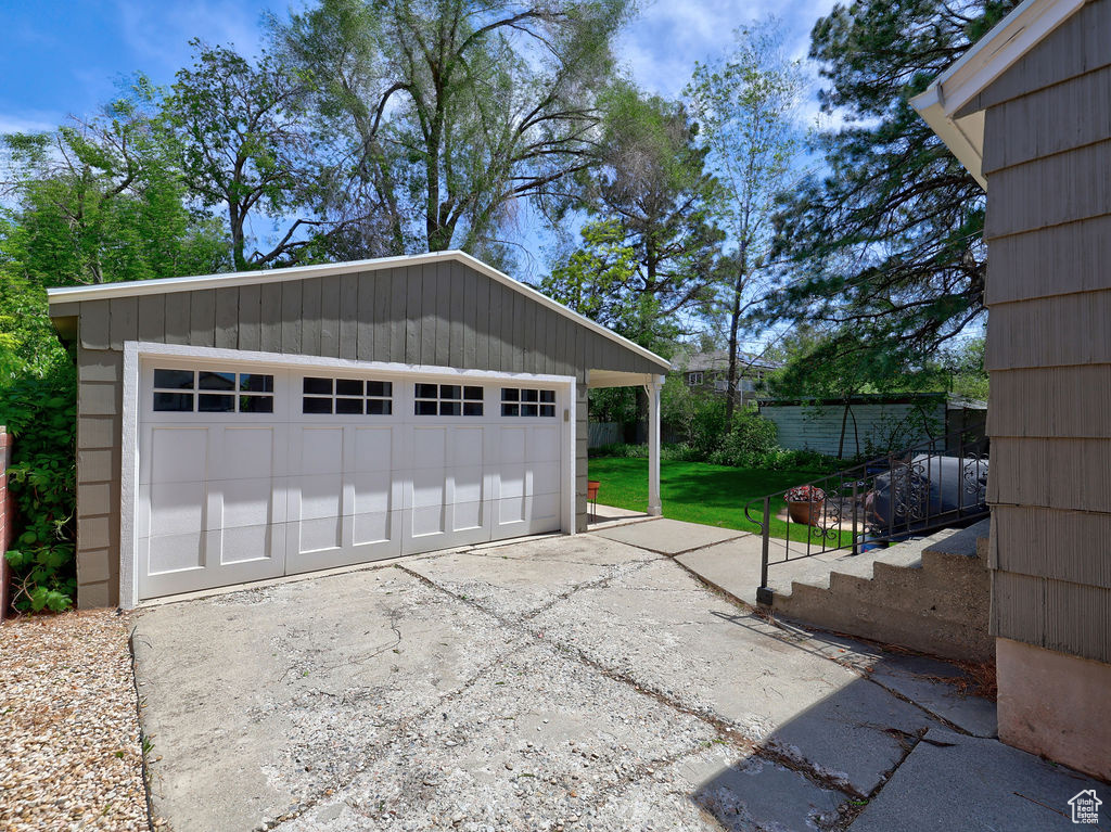 View of detached garage