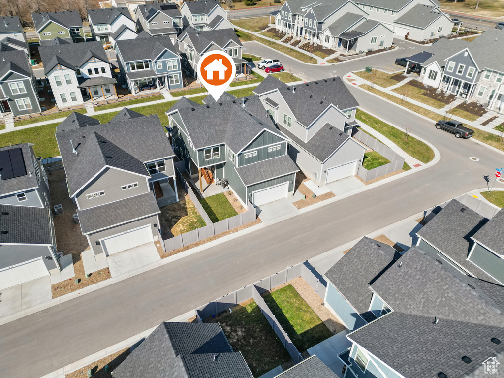 Aerial perspective of suburban area