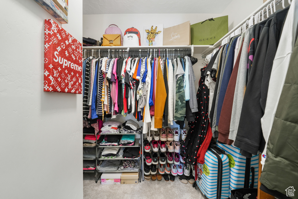 Spacious closet with carpet floors