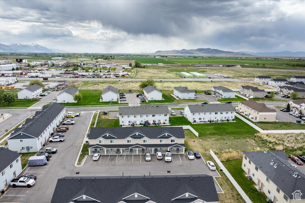 Drone / aerial view of a mountainous background