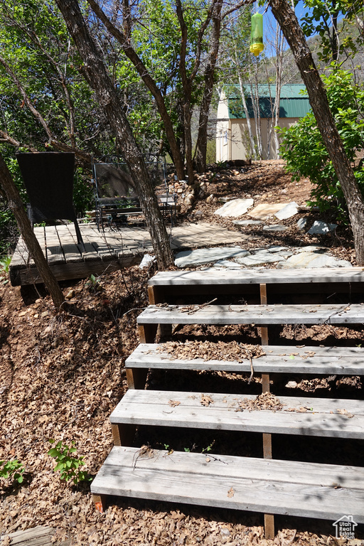 View of yard with a deck