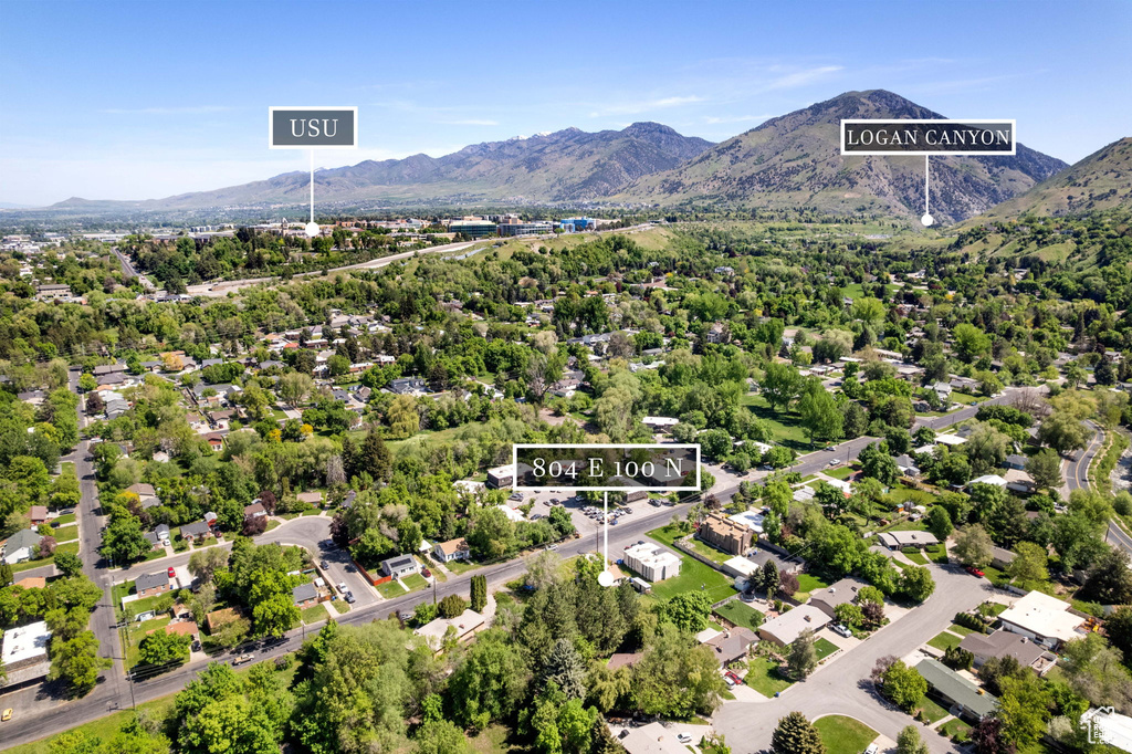 Aerial view of a mountain backdrop