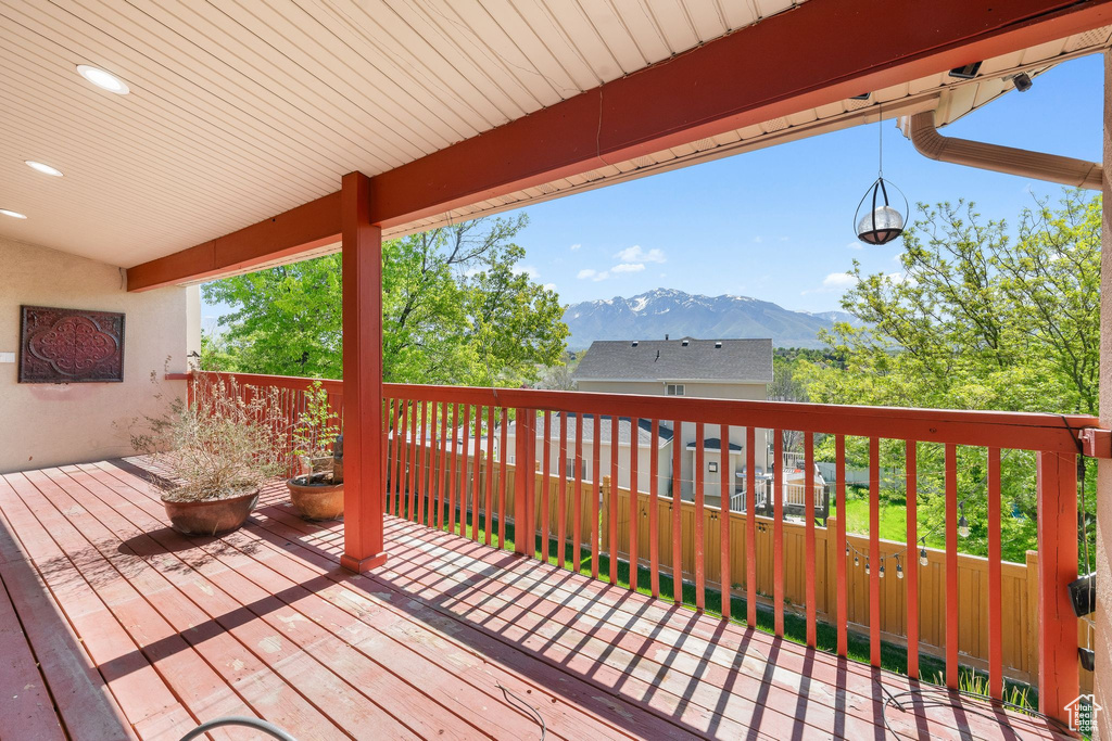Wooden terrace with a mountain view