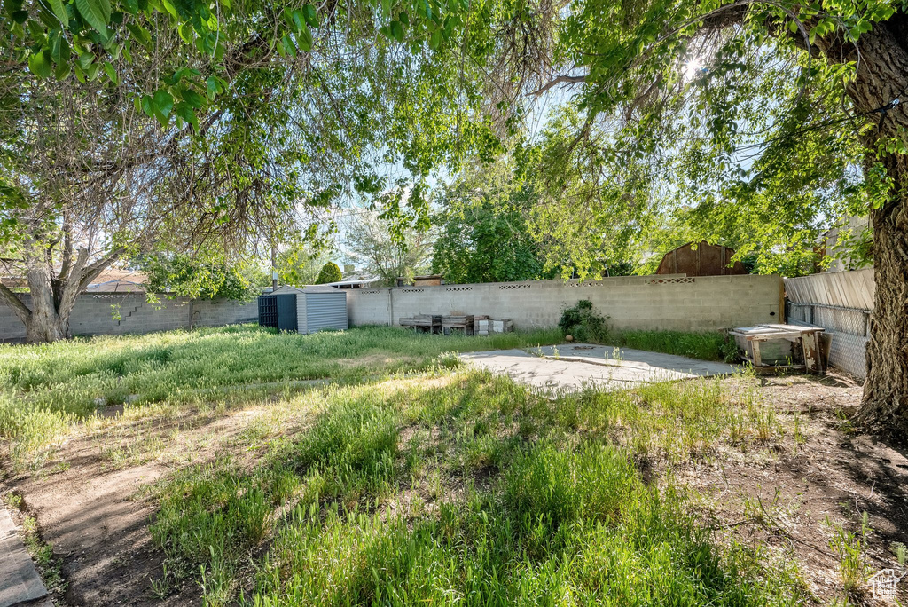 View of fenced backyard