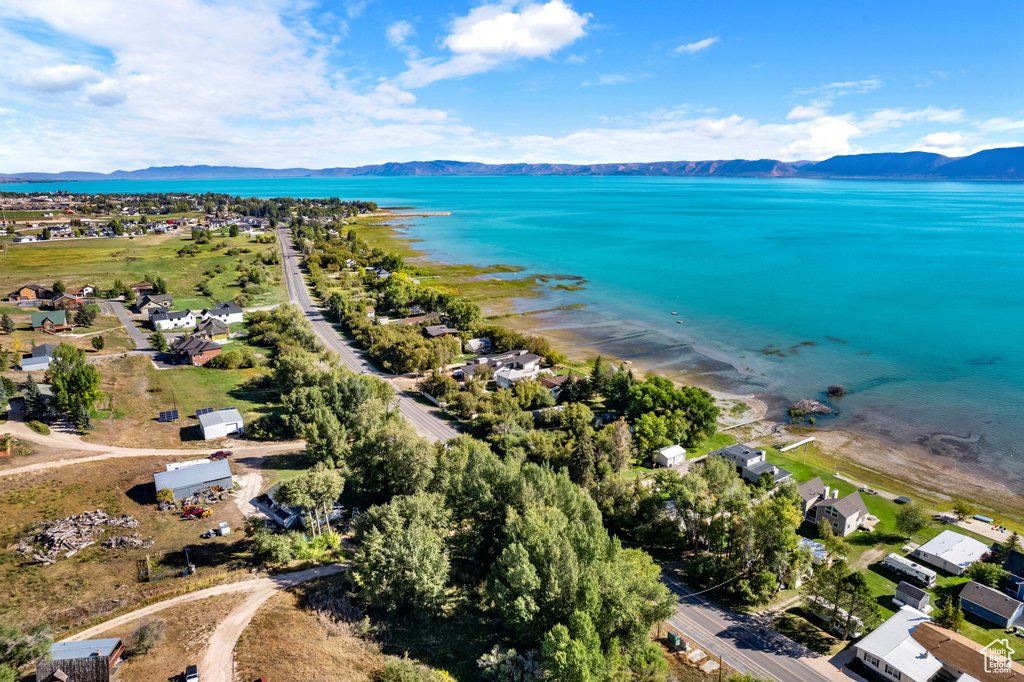 Aerial view of a water and mountain view