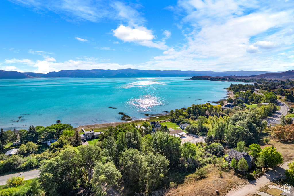 Aerial view of a water and mountain view