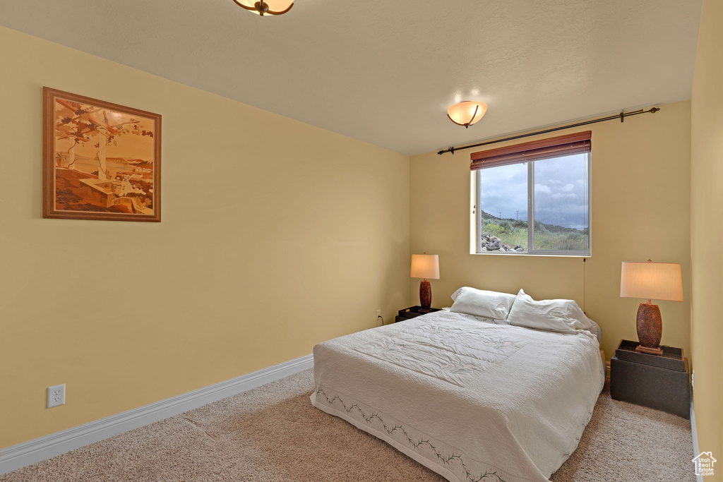 Bedroom with carpet flooring and baseboards