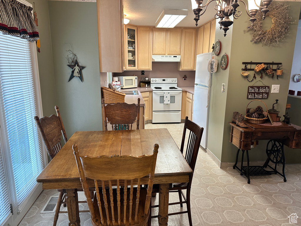 Dining space featuring healthy amount of natural light, a chandelier, and baseboards