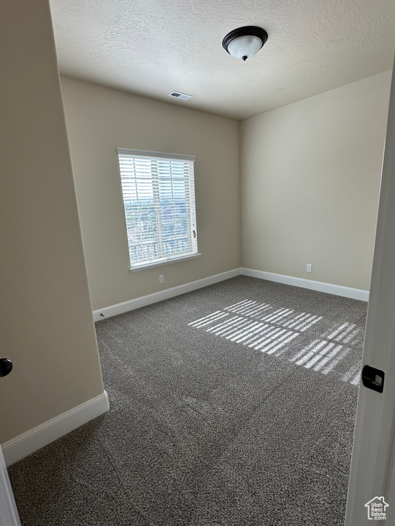 Carpeted spare room featuring baseboards and a textured ceiling