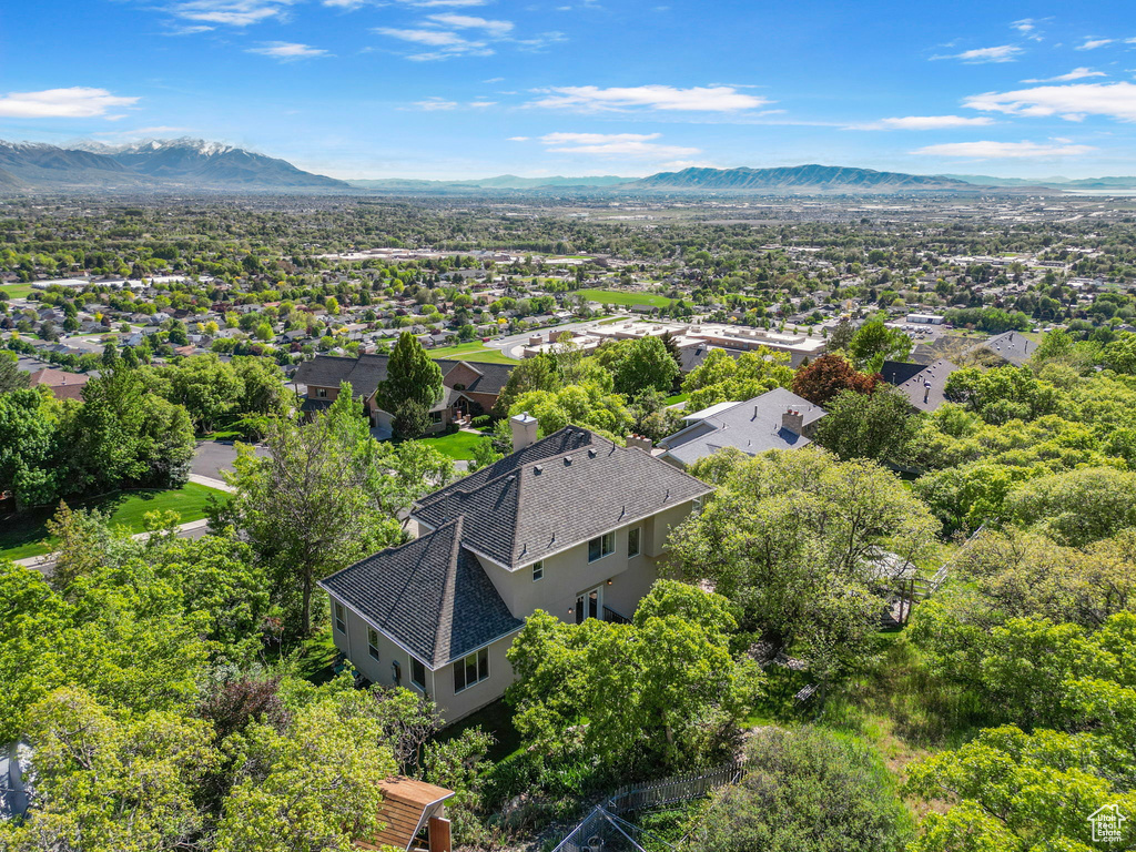 Drone / aerial view of a mountainous background