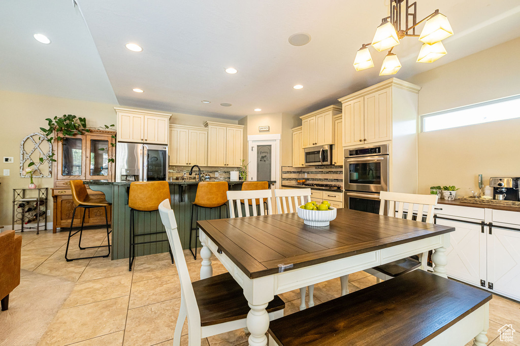 Dining room with recessed lighting