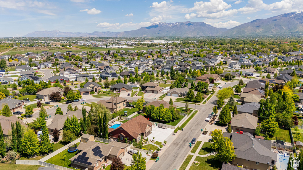 Aerial perspective of suburban area featuring mountains