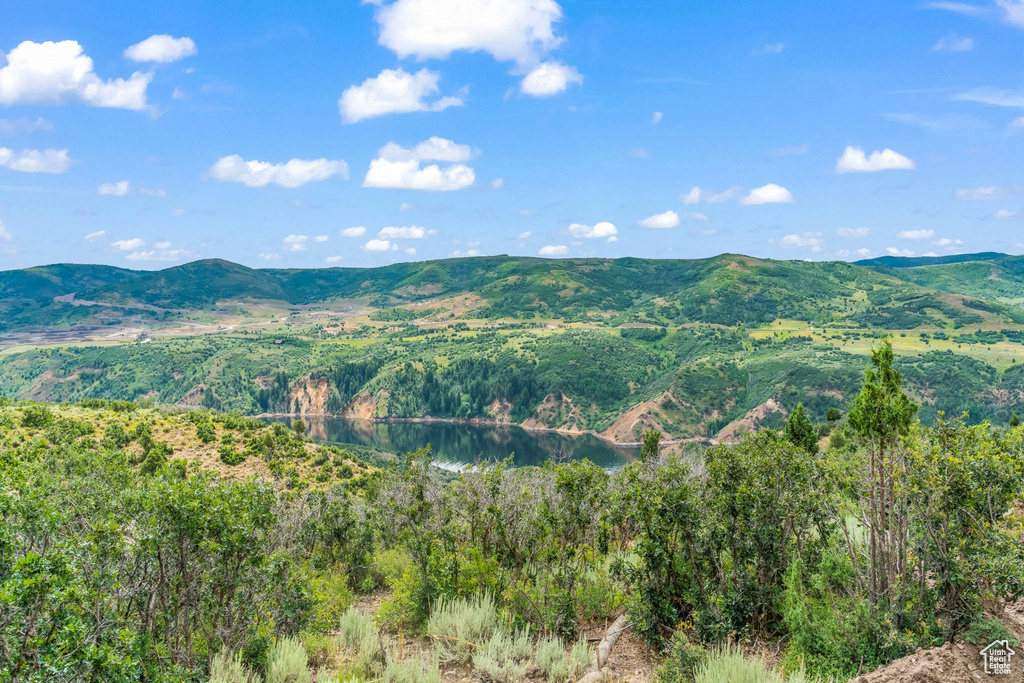 View of mountain background featuring a large body of water