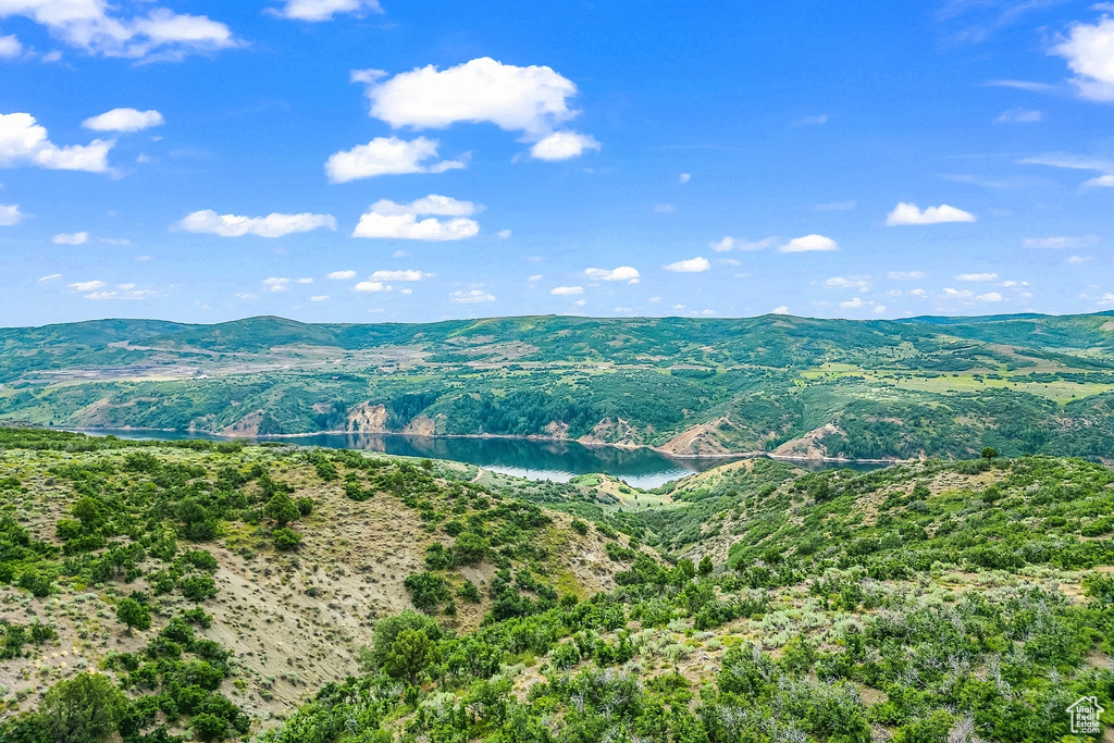 View of mountain background with a large body of water