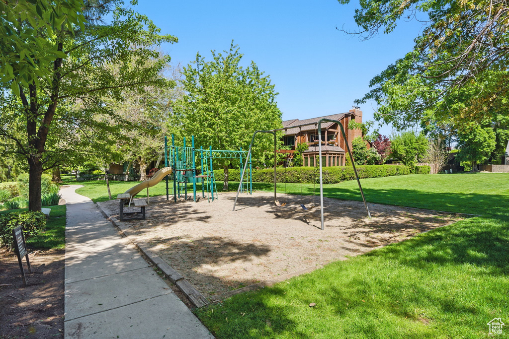 Community playground with a lawn