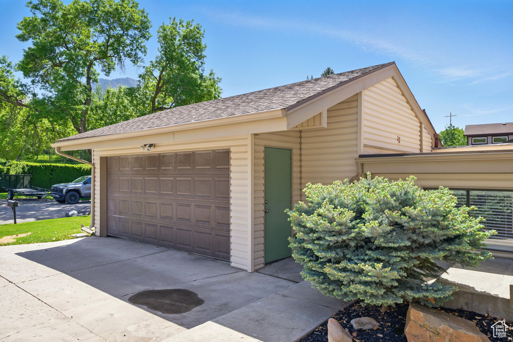 View of detached garage