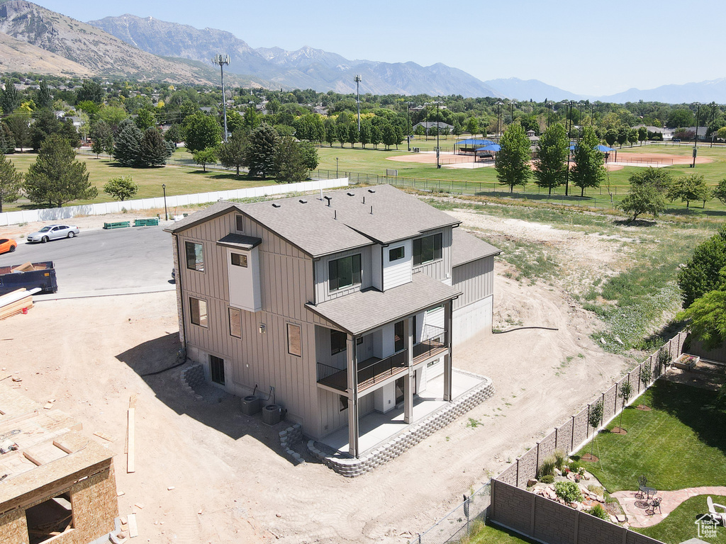 Drone / aerial view of a mountain backdrop