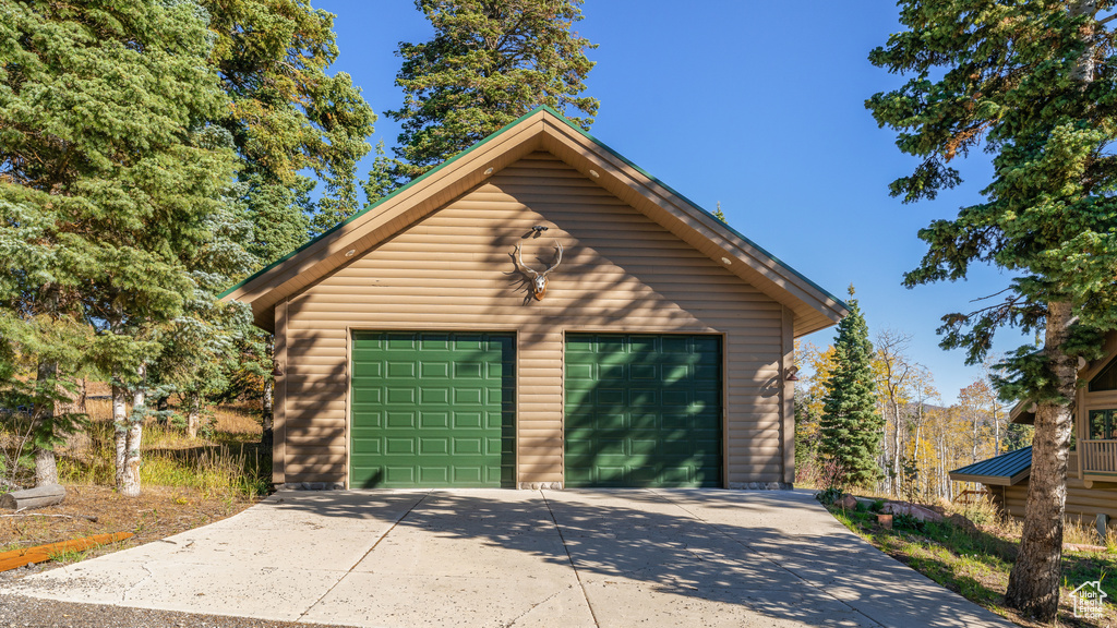 View of detached garage