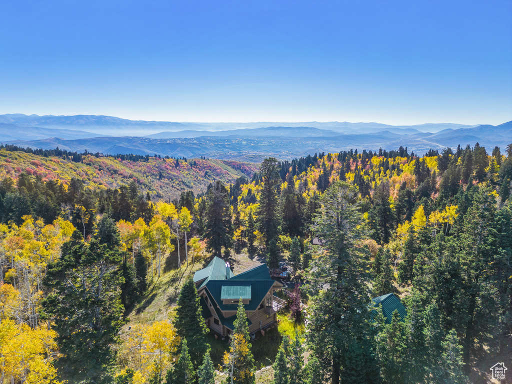 Bird\'s eye view featuring a forest view and a mountain view