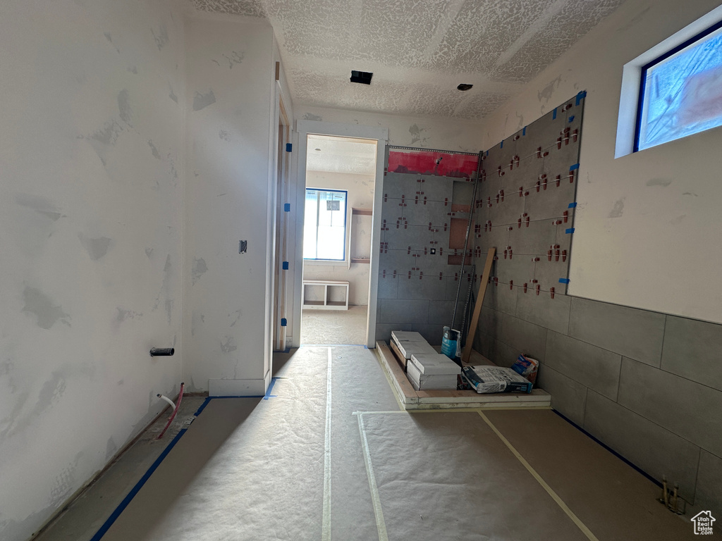 Bathroom with a textured ceiling