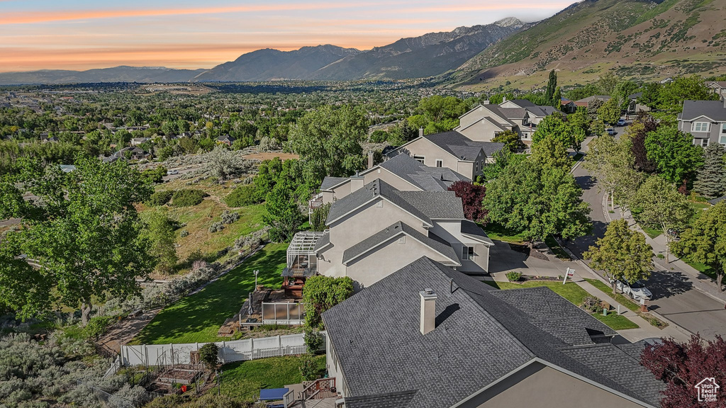 Aerial view at dusk of a mountain view