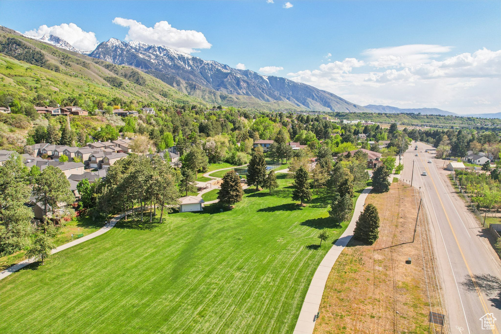 Drone / aerial view of a mountainous background