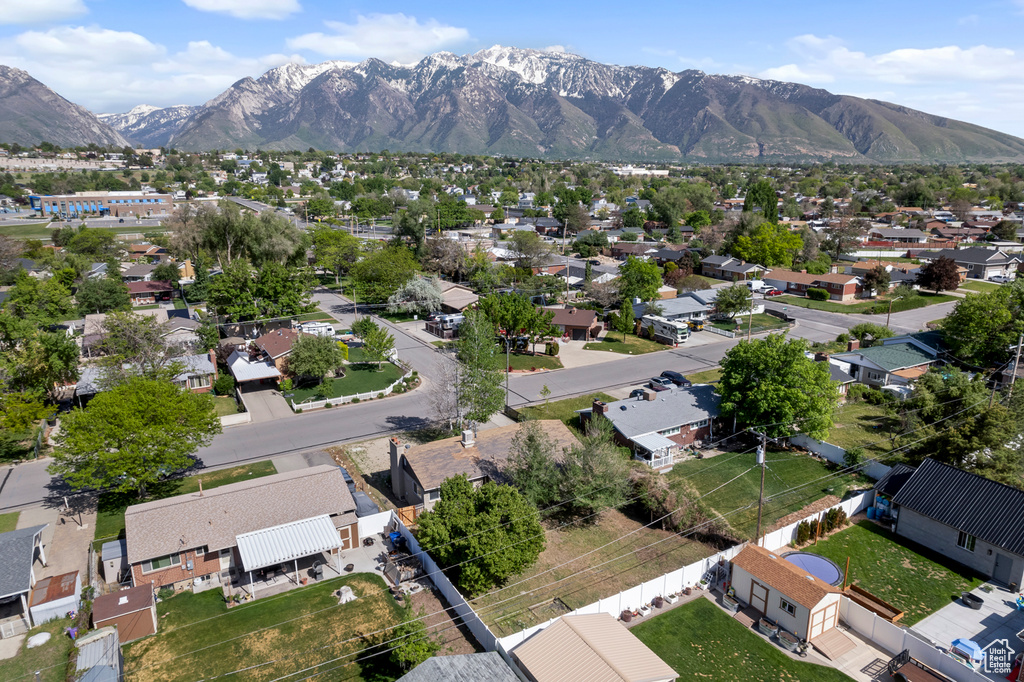 Aerial perspective of suburban area featuring mountains