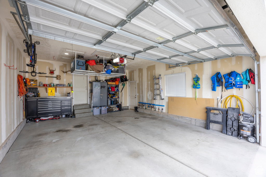 Garage with a workshop area