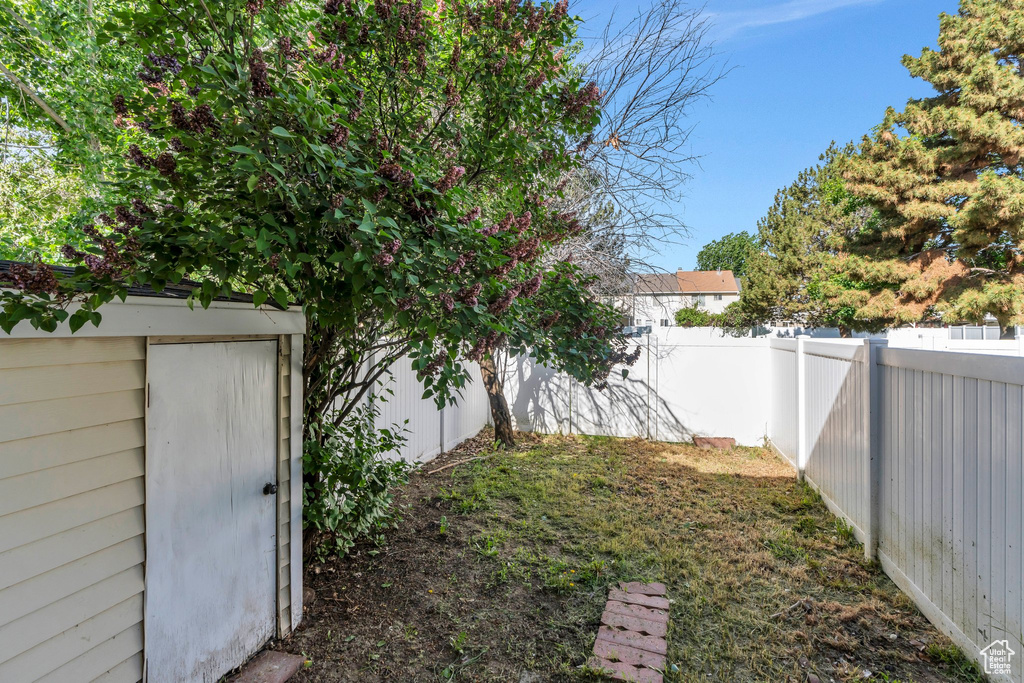 View of fenced backyard