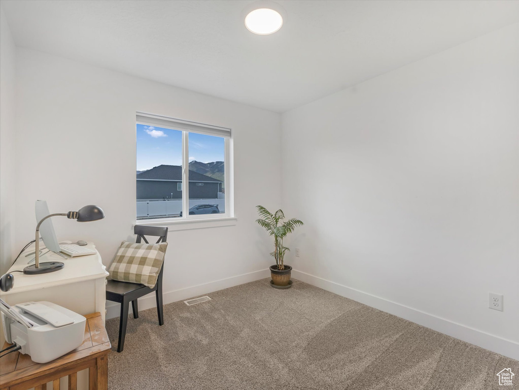 Carpeted home office with baseboards