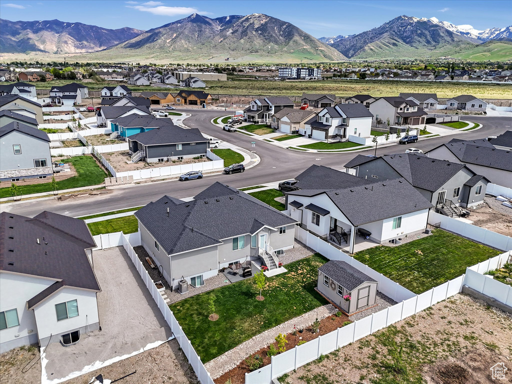 Aerial perspective of suburban area featuring mountains