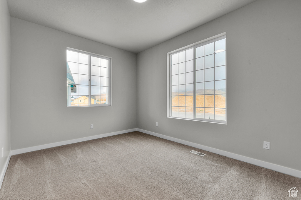 Empty room featuring plenty of natural light, carpet, and baseboards